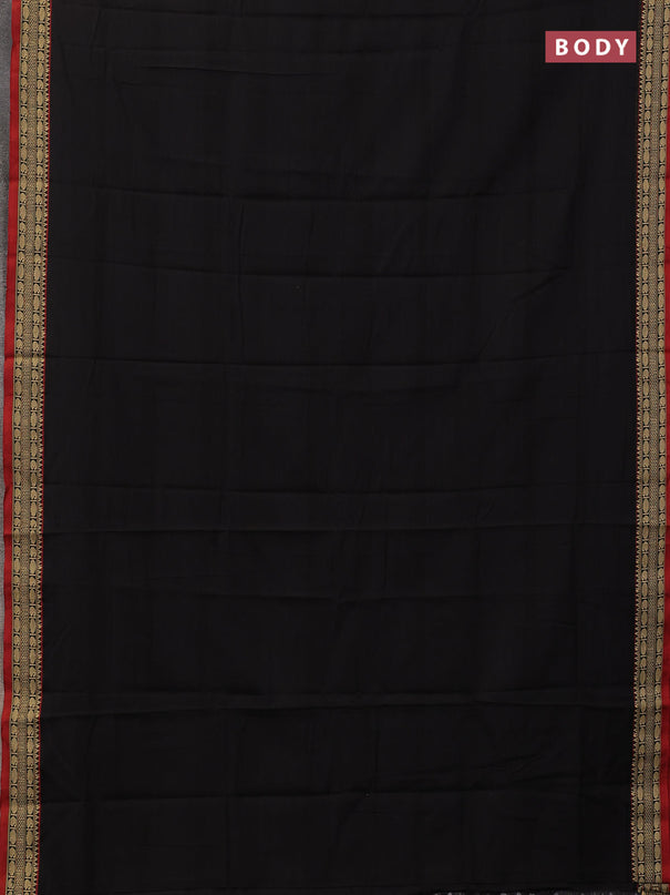 Narayanpet cotton saree black and maroon with plain body and temple design thread woven border