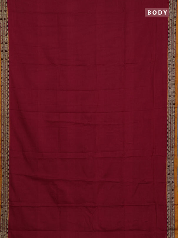 Narayanpet cotton saree red shade and mustard yellow with plain body and temple design thread woven border