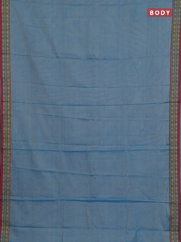 Narayanpet cotton saree light blue and maroon with plain body and temple design thread woven border