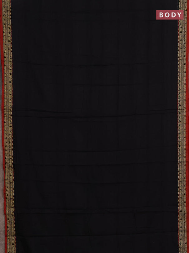 Narayanpet cotton saree black and maroon with plain body and temple design thread woven border