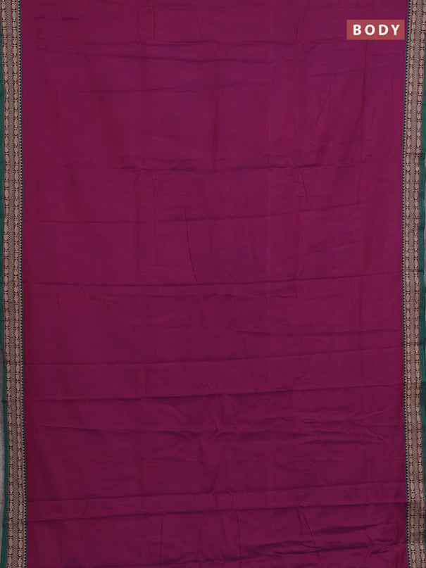 Narayanpet cotton saree magenta pink and green with plain body and temple design thread woven border