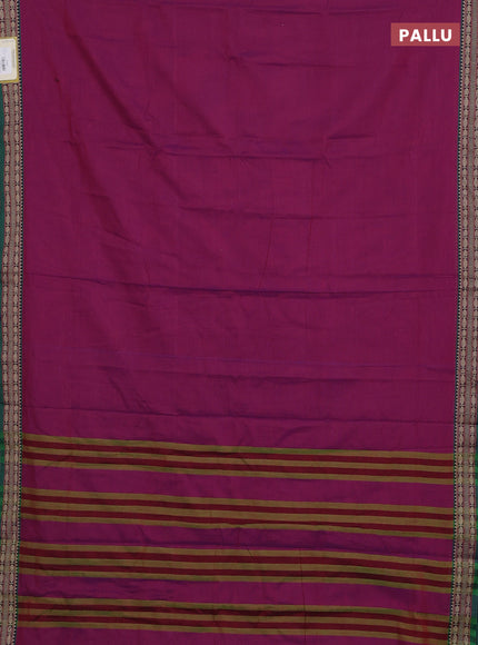 Narayanpet cotton saree magenta pink and green with plain body and temple design thread woven border