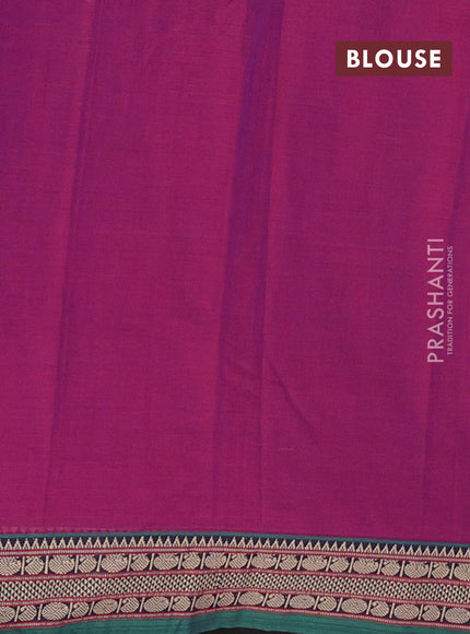 Narayanpet cotton saree magenta pink and green with plain body and temple design thread woven border