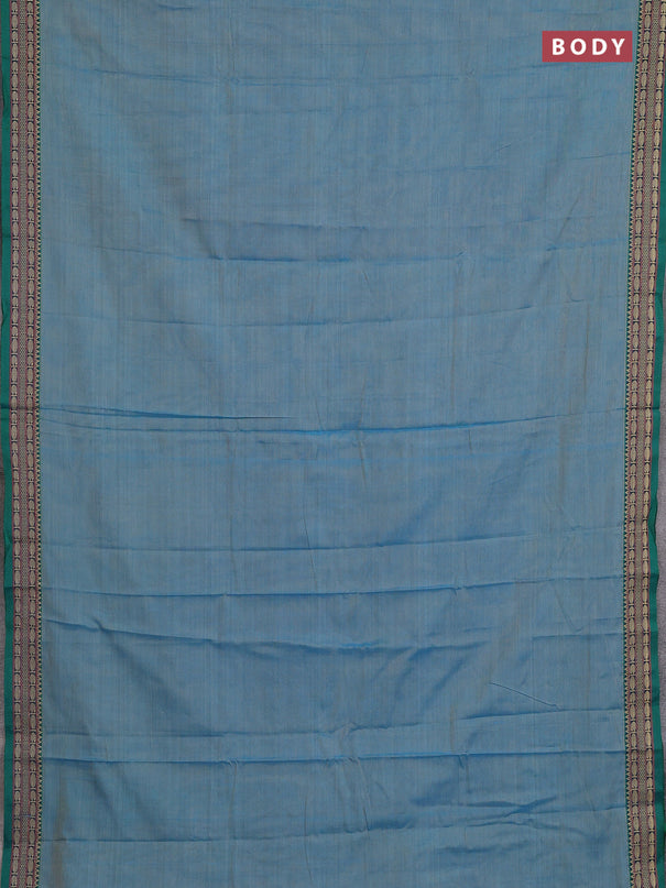 Narayanpet cotton saree light blue and teal green with plain body and temple design thread woven border