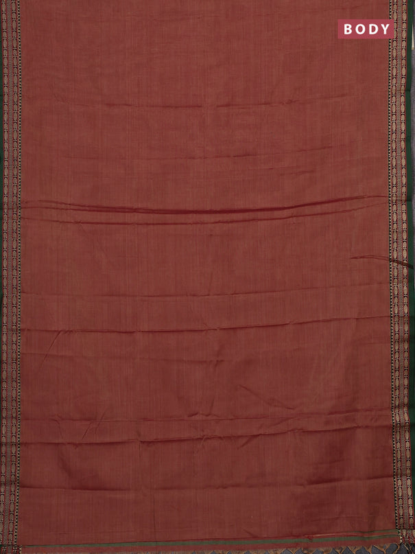 Narayanpet cotton saree maroon shade and green with plain body and temple design thread woven border