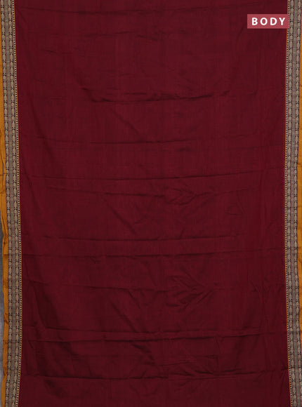 Narayanpet cotton saree maroon and mustard yellow with plain body and temple design thread woven border