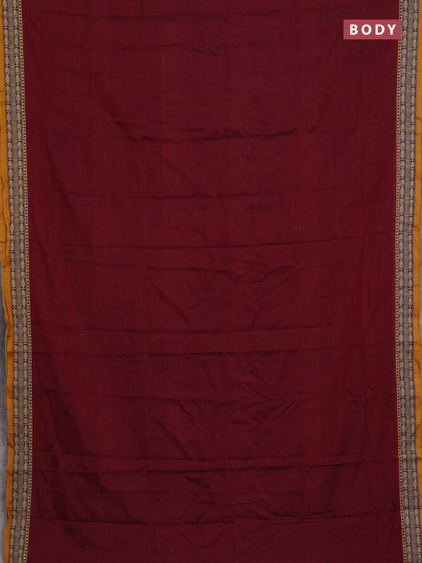 Narayanpet cotton saree maroon and mustard yellow with plain body and temple design thread woven border