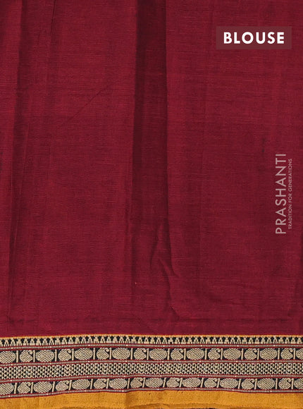 Narayanpet cotton saree maroon and mustard yellow with plain body and temple design thread woven border