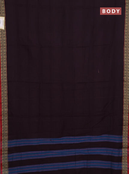 Narayanpet cotton saree wine shade and maroon with plain body and temple design thread woven border