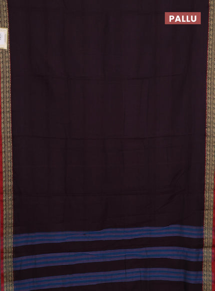 Narayanpet cotton saree wine shade and maroon with plain body and temple design thread woven border