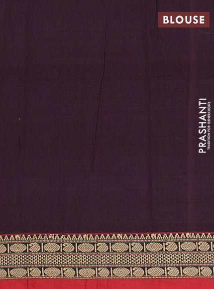 Narayanpet cotton saree wine shade and maroon with plain body and temple design thread woven border