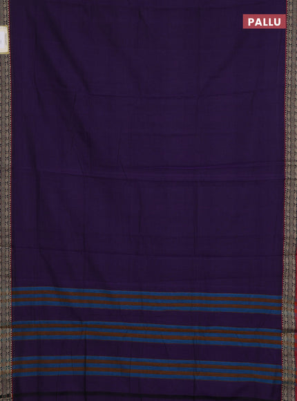 Narayanpet cotton saree violet and maroon with plain body and temple design thread woven border