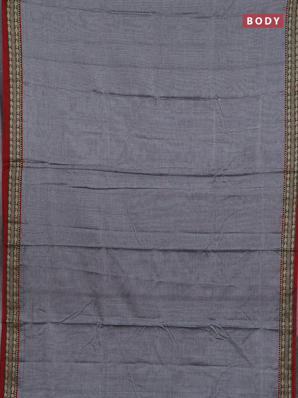 Narayanpet cotton saree grey and maroon with plain body and temple design thread woven border