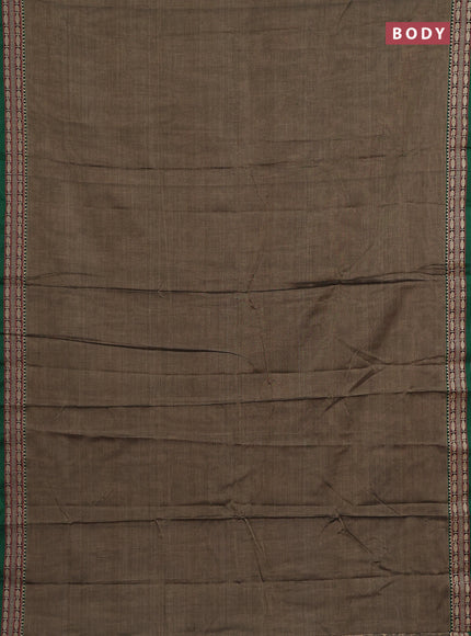 Narayanpet cotton saree chiku shade and green with plain body and temple design thread woven border