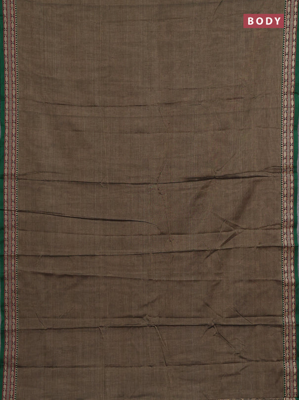 Narayanpet cotton saree chiku shade and green with plain body and temple design thread woven border