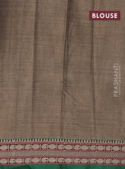 Narayanpet cotton saree chiku shade and green with plain body and temple design thread woven border