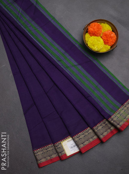 Narayanpet cotton saree violet and maroon with plain body and temple design thread woven border