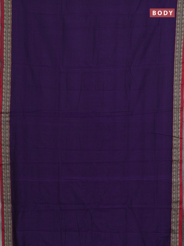 Narayanpet cotton saree violet and maroon with plain body and temple design thread woven border