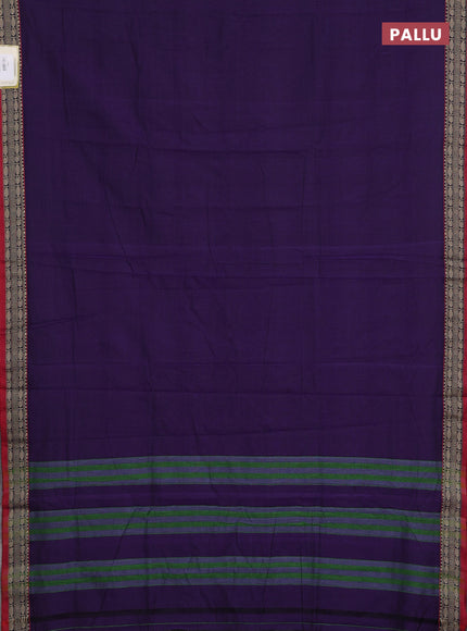 Narayanpet cotton saree violet and maroon with plain body and temple design thread woven border