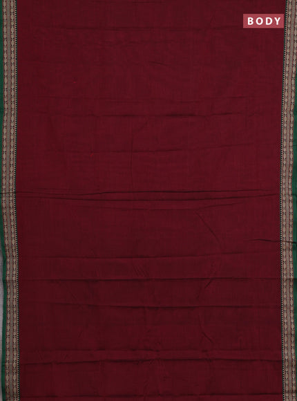 Narayanpet cotton saree maroon and green with plain body and temple design thread woven border