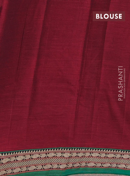 Narayanpet cotton saree maroon and green with plain body and temple design thread woven border