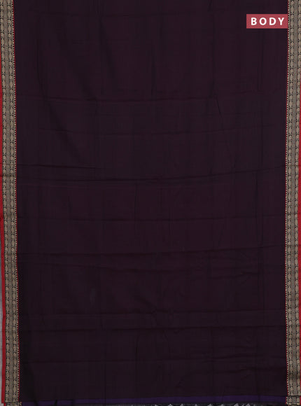 Narayanpet cotton saree deep wine and maroon with plain body and temple design thread woven border