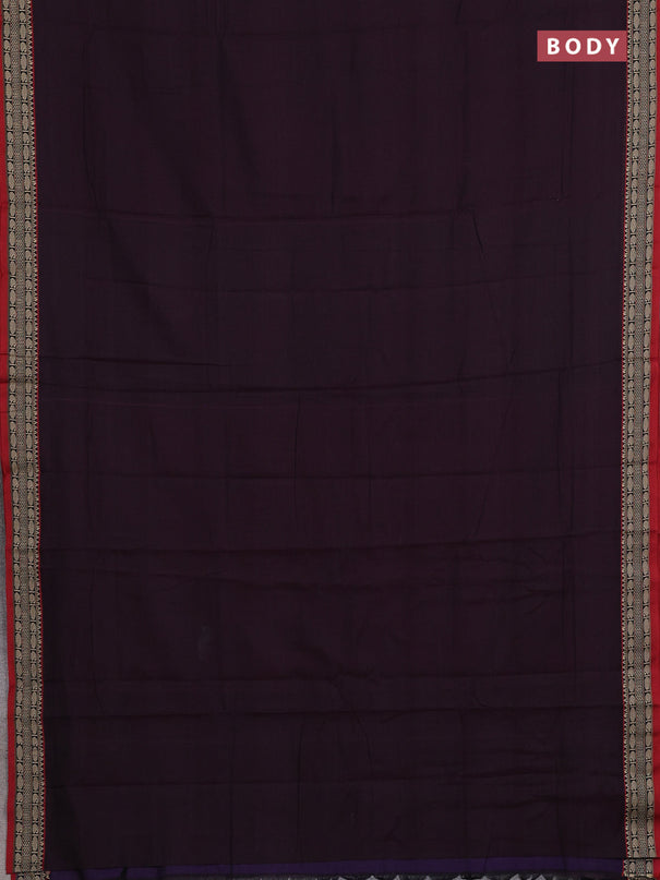 Narayanpet cotton saree deep wine and maroon with plain body and temple design thread woven border