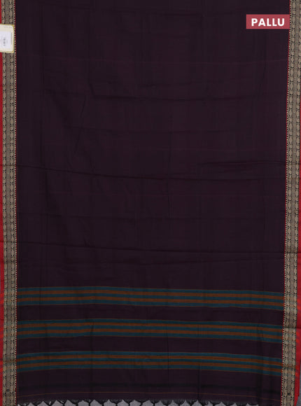 Narayanpet cotton saree deep wine and maroon with plain body and temple design thread woven border