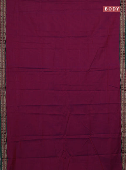 Narayanpet cotton saree magenta pink and green with plain body and temple design thread woven border