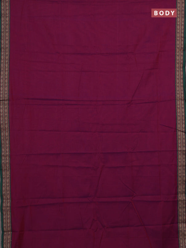 Narayanpet cotton saree magenta pink and green with plain body and temple design thread woven border