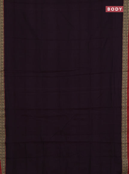 Narayanpet cotton saree deep wine and maroon with plain body and temple design thread woven border