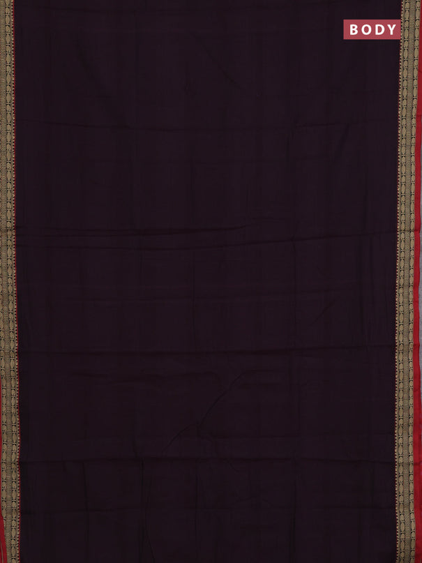 Narayanpet cotton saree deep wine and maroon with plain body and temple design thread woven border