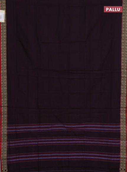 Narayanpet cotton saree deep wine and maroon with plain body and temple design thread woven border