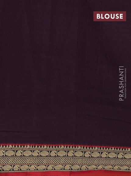 Narayanpet cotton saree deep wine and maroon with plain body and temple design thread woven border