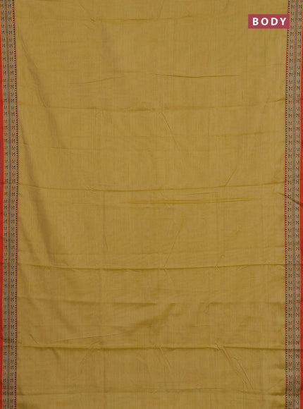 Narayanpet cotton saree mustard shade and orange with plain body and temple design thread woven border