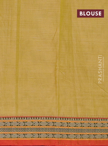 Narayanpet cotton saree mustard shade and orange with plain body and temple design thread woven border