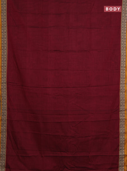 Narayanpet cotton saree maroon and mustard yellow with plain body and temple design thread woven border