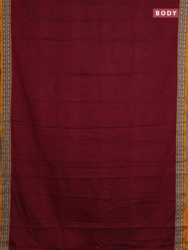 Narayanpet cotton saree maroon and mustard yellow with plain body and temple design thread woven border