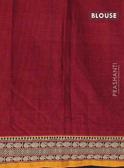 Narayanpet cotton saree maroon and mustard yellow with plain body and temple design thread woven border