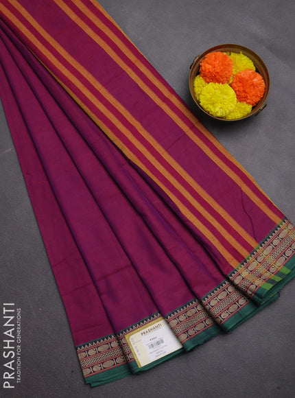 Narayanpet cotton saree magenta pink with plain body and temple design thread woven border