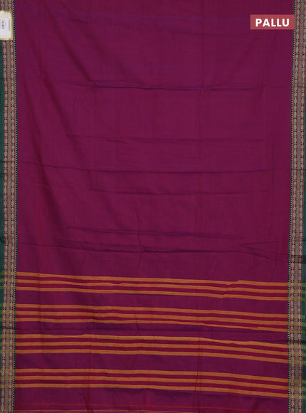 Narayanpet cotton saree magenta pink with plain body and temple design thread woven border