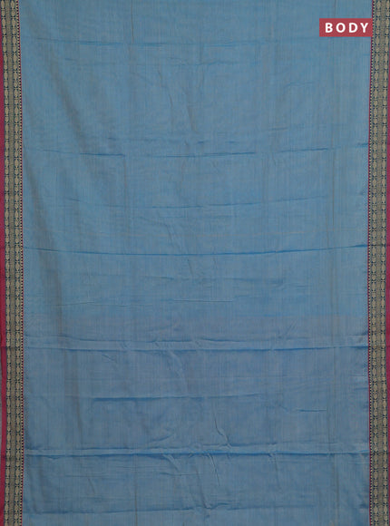 Narayanpet cotton saree light blue with plain body and temple design thread woven border