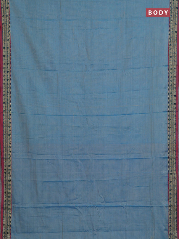 Narayanpet cotton saree light blue with plain body and temple design thread woven border