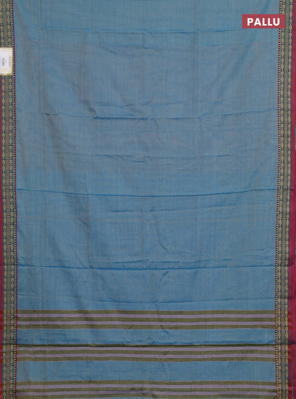Narayanpet cotton saree light blue with plain body and temple design thread woven border