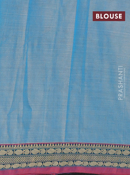 Narayanpet cotton saree light blue with plain body and temple design thread woven border