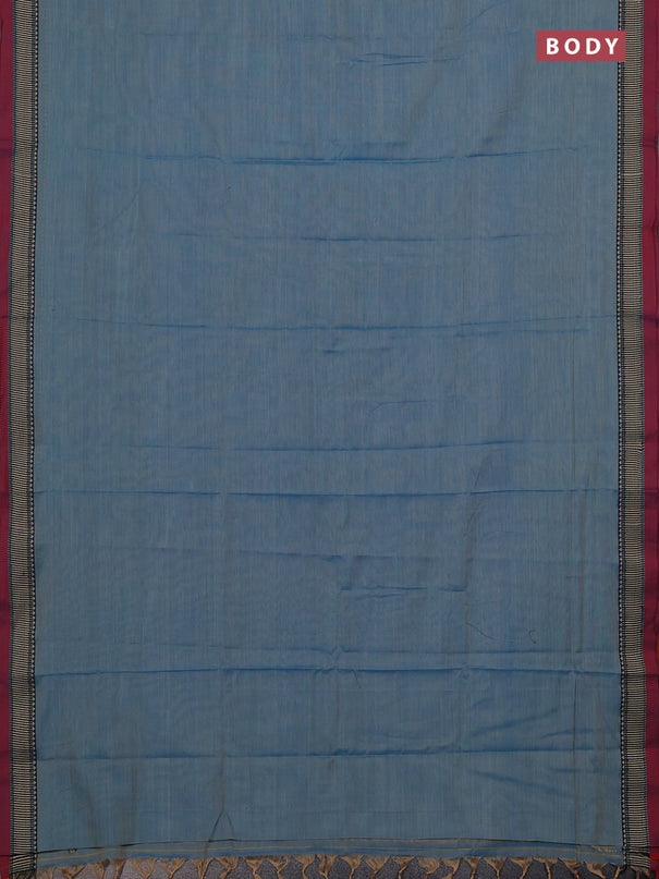 Narayanpet cotton saree light blue with plain body and temple design thread woven border