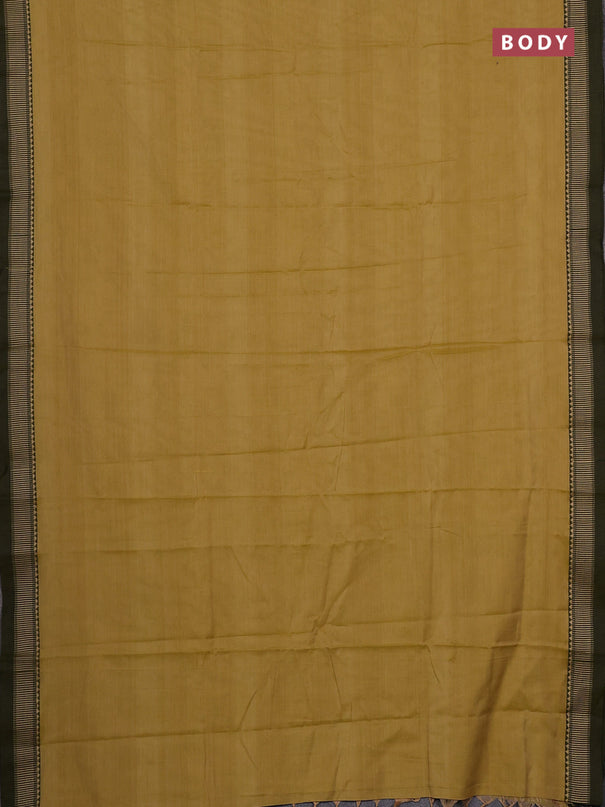 Narayanpet cotton saree mustard shade with plain body and temple design thread woven border