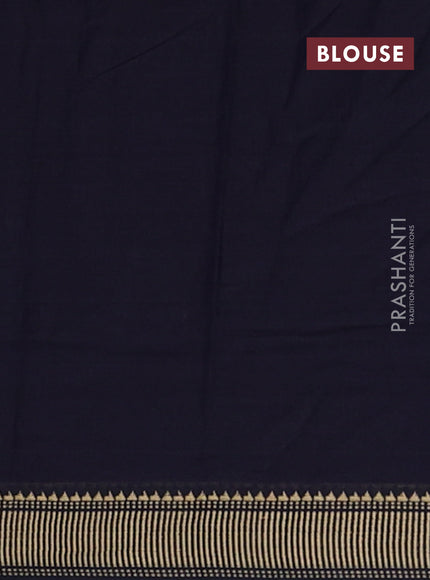Narayanpet cotton saree navy blue with plain body and temple design thread woven border