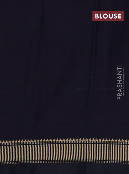 Narayanpet cotton saree navy blue with plain body and temple design thread woven border
