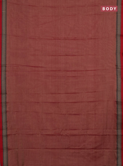 Narayanpet cotton saree red shade with plain body and temple design thread woven border